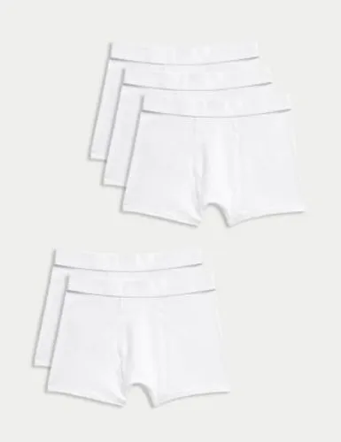 M&S Boys 5pk Cotton Rich Plain Trunks (5-16 Yrs) - 7-8 Y - White, White