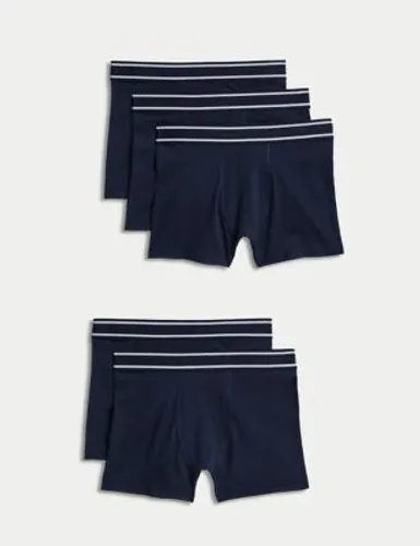 M&S Boys 5pk Cotton with Stretch Trunks (5-16 Yrs) - 7-8 Y - Navy, Navy