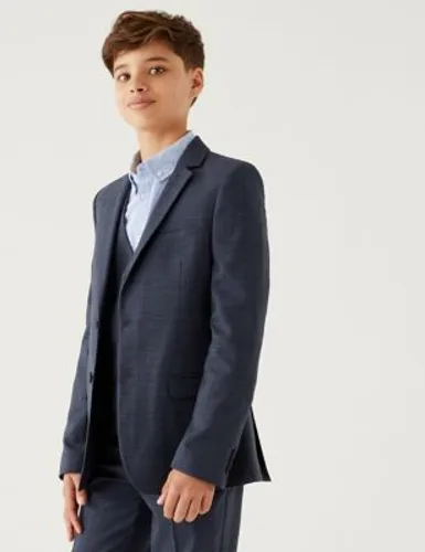 M&S Boys Checked Suit Jacket (6-16 Yrs) - 11-12 - Navy, Navy