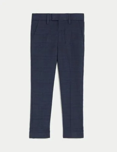 M&S Boys Checked Suit Trousers (2-8 Yrs) - 3-4 Y - Navy, Navy