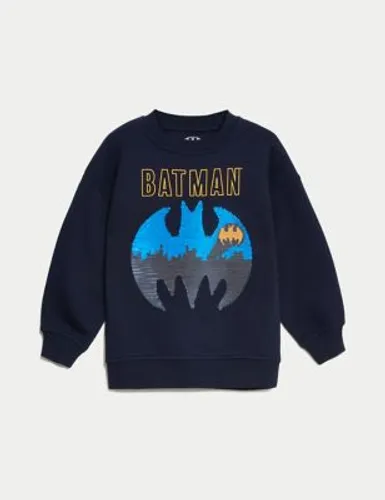 M&S Boys Cotton Rich Batman™ Sequin Sweatshirt (2-8 Yrs) - 2-3 Y - Navy, Navy