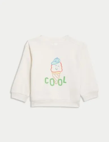 M&S Boys Cotton Rich Cool Slogan Sweatshirt (0-3 Yrs) - 6-9 M - Cream Mix, Cream Mix