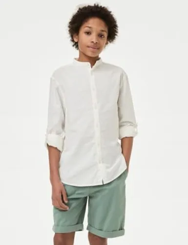 M&S Boys Cotton Rich Grandad Shirt (6-16 Yrs) - 7-8 Y - White, White,Pink