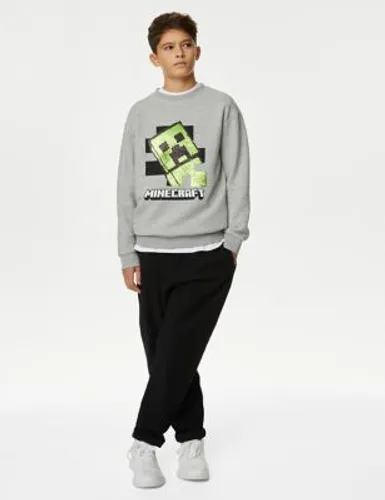 M&S Boys Cotton Rich Minecraft™ Sequin Sweatshirt (6-16 Yrs) - 8-9 Y - Grey, Grey