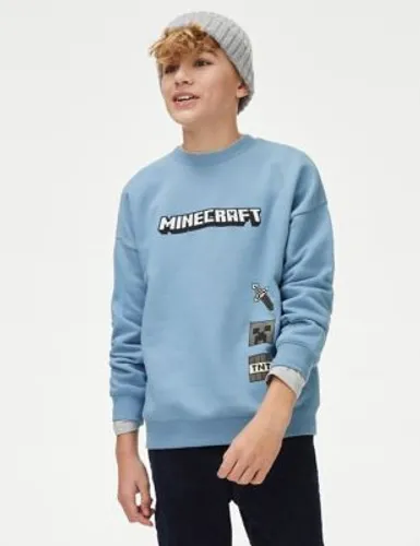 M&S Boys Cotton Rich Minecraft™ Sweatshirt (6-16 Yrs) - 11-12 - Blue, Blue