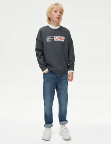 M&S Boys Cotton Rich NASA™ Sweatshirt (6-16 Yrs) - 6-7 Y - Charcoal, Charcoal