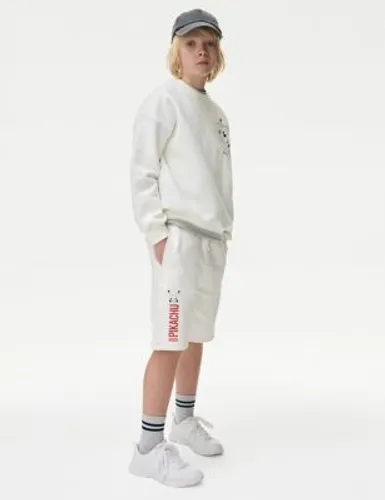 M&S Boys Cotton Rich Pokémon™ Shorts (6-16 Yrs) - 7-8 Y - White, White