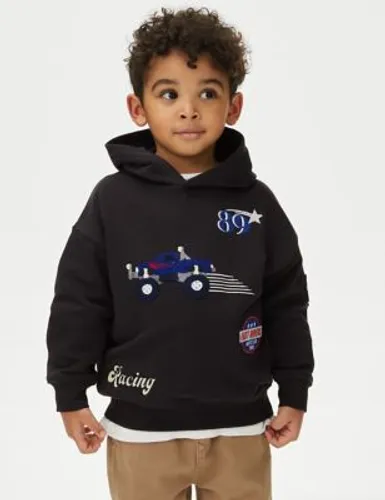 M&S Boys Cotton Rich Racing Hoodie (2-8 Yrs) - 7-8 Y - Carbon, Carbon