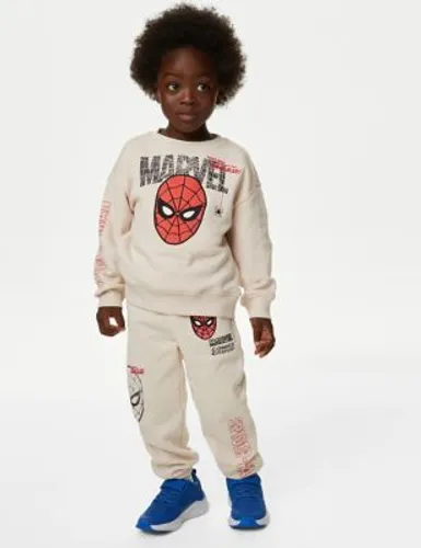 M&S Boys Cotton Rich Spider-Man™ Joggers (2-8 Yrs) - 3-4 Y - Calico Mix, Calico Mix