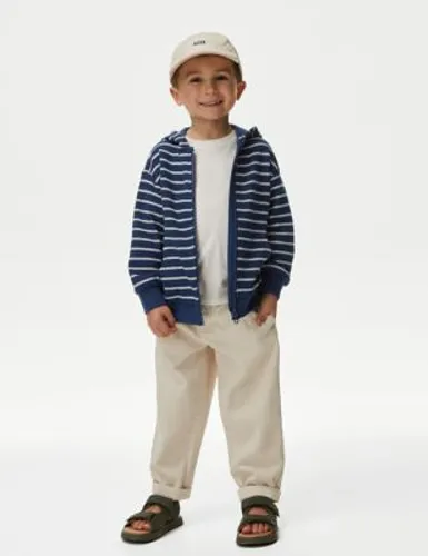 M&S Boys Cotton Rich Textured Striped Zip Hoodie (2-8 Yrs) - 5-6 Y - Navy Mix, Navy Mix,Green Mix,Calico Mix