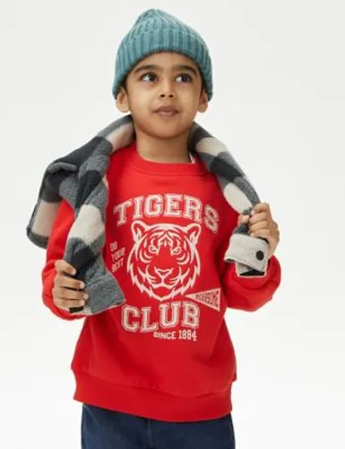 M&S Boys Cotton Rich Tiger Sweatshirt (2-8 Yrs) - 2-3 Y - Red, Red