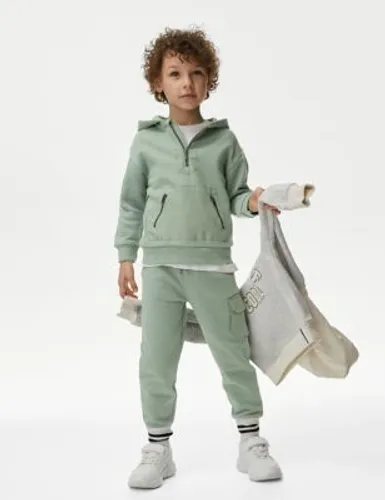 M&S Boys Cotton Rich Tracksuit (2-8 Yrs) - 5-6 Y - Willow Green, Willow Green,Grey
