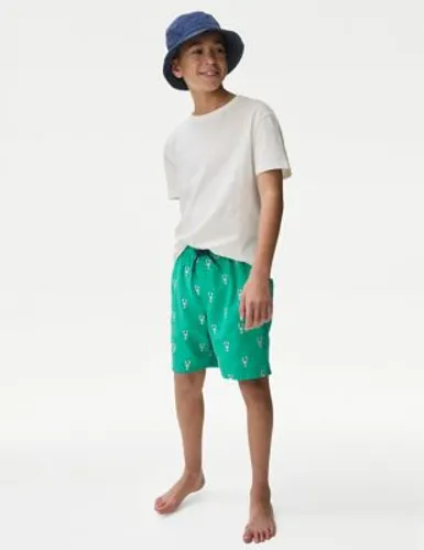 M&S Boys Flamingo Embroidered Swim Shorts (6-16 Yrs) - 7-8 Y - Green Mix, Green Mix,Pink Mix,Navy Mix
