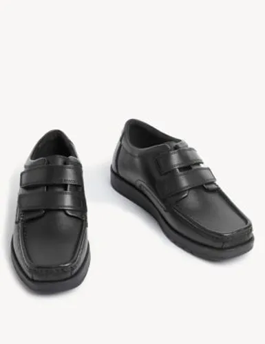 M&S Boys Leather Double Riptape School Shoes (2½ Large - 9 Large) - 3 LSTD - Black, Black