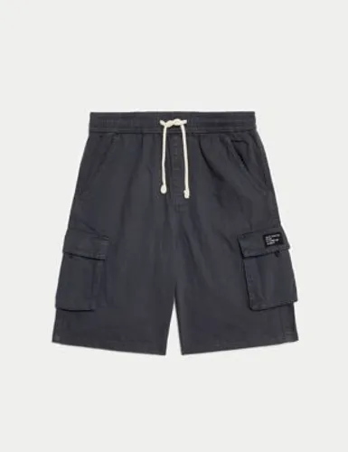 M&S Boys Pure Cotton Cargo Shorts (6-16 Yrs) - 7-8 Y - Dark Grey, Dark Grey,Oatmeal,Light Khaki,Air Force Blue