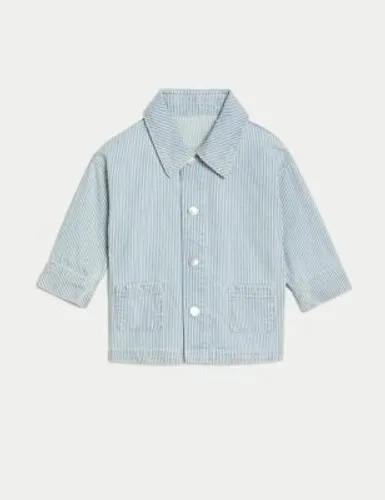 M&S Boys Pure Cotton Denim Striped Jacket (0-3 Yrs) - 0-3 M, Denim