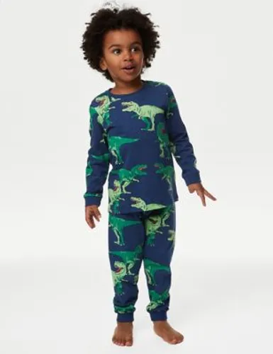 M&S Boys Pure Cotton Dinosaur Pyjamas (1-8 Yrs) - 5-6 Y - Navy, Navy