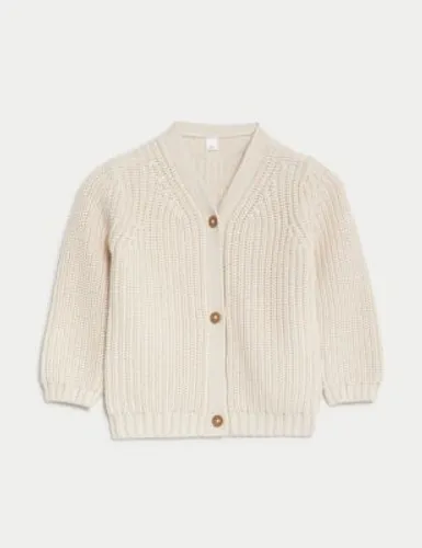M&S Boys Pure Cotton Knitted Cardigan (0-3 Yrs) - 3-6 M - Calico, Calico