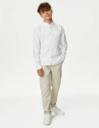 M&S Boys Pure Cotton Oxford Shirt (6-16 Yrs) - 6-7 Y - White, White