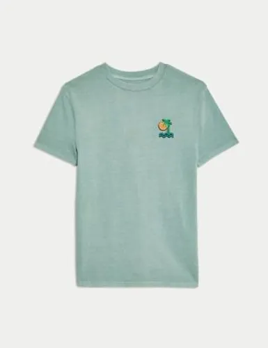 M&S Boys Pure Cotton Palm Tree Applique T-Shirt (6-16 Yrs) - 10-11 - Smokey Green, Smokey Green