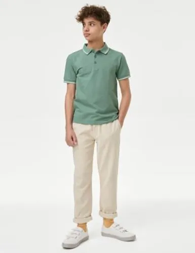 M&S Boys Pure Cotton Polo Shirt (6-16 Yrs) - 11-12 - Smokey Green, Smokey Green,Dark Blue,Aqua,Blue