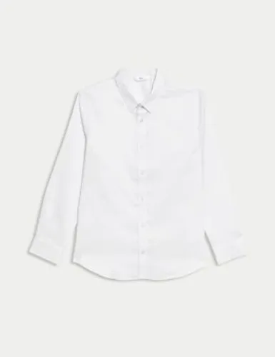 M&S Boys Pure Cotton Shirt (2-16 Yrs) - 2-3 Y - White, White,Blue