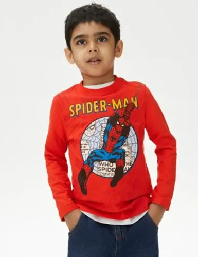 M&S Boys Pure Cotton Spider-Man™ Top (2-8 Yrs) - 3-4 Y - Red, Red