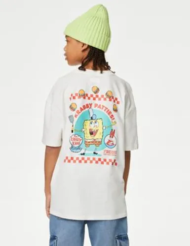 M&S Boys Pure Cotton SpongeBob SquarePants™ T-Shirt (6-16 Yrs) - 7-8 Y - Ivory, Ivory