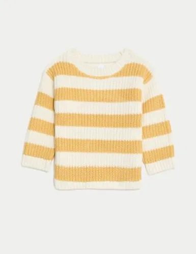 M&S Boys Pure Cotton Striped Knitted Jumper (0-3 Yrs) - 0-3 M - Yellow Mix, Yellow Mix