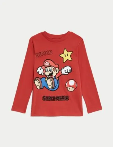 M&S Boys Pure Cotton Super Mario Brothers™ Top (2-8 Yrs) - 3-4 Y - Red, Red