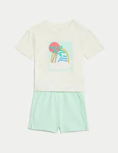 M&S Boys Pure Cotton Top & Bottom Outfit (0-3 Yrs) - 3-6 M - Multi, Multi