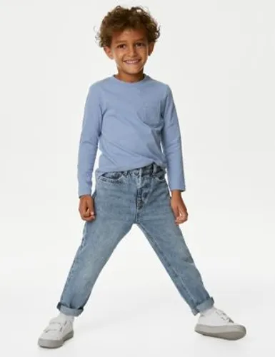 M&S Boys Relaxed Pure Cotton Elasticated Waist Jeans (2-8 Yrs) - 3-4 Y - Light Denim, Light Denim,Denim