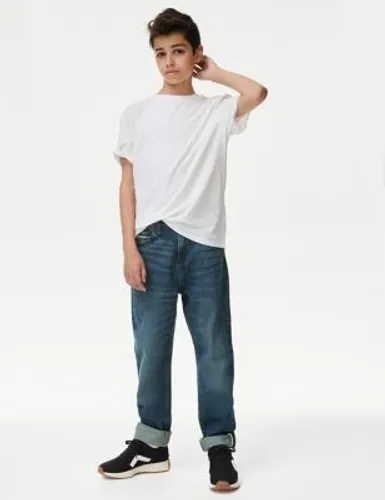 M&S Boys Relaxed Pure Cotton Jeans (6-16 Yrs) - 6-7 Y - Dark Denim, Dark Denim