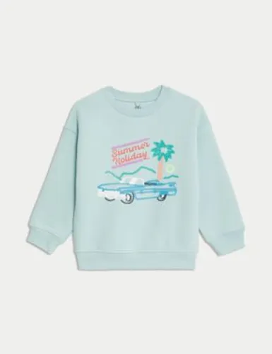 M&S Cotton Rich Summer Car Sweatshirt (2-8 Yrs) - 2-3 Y - Light Blue, Light Blue