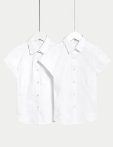 M&S Girls 2-Pack Cap Sleeve Easy Iron School Shirts (2-16 Yrs) - 12-13 - White, White