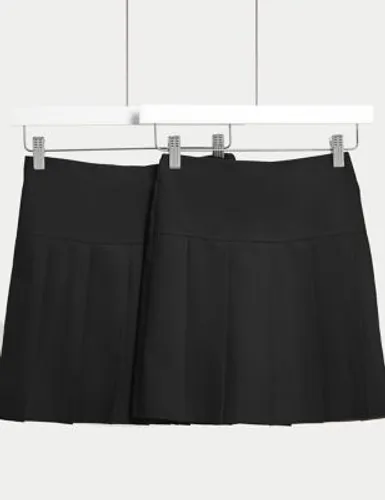 M&S Girls 2-Pack Crease Resistant School Skirts (2-16 Yrs) - 3-4 Y - Black, Black,Navy,Grey,Brown