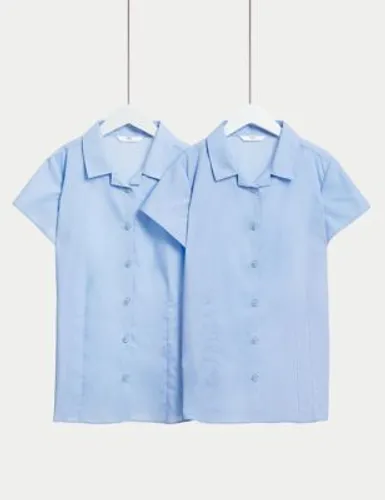 M&S Girls 2-Pack Easy Iron Revere School Shirts (2-16 Yrs) - 13-14 - Blue, Blue,White