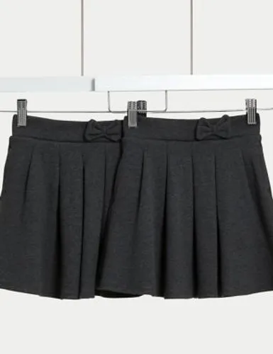 M&S Girls 2-Pack Jersey Bow School Skirts (2-14 Yrs) - 2-3 Y - Grey, Grey