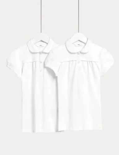 M&S Girls 2-Pack Jersey School Polo Shirts (2-18 Yrs) - 3-4 Y - White, White