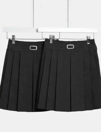 M&S Girls 2-Pack Permanent Pleats School Skirts (2-18 Yrs) - 8-9 Y - Grey, Grey