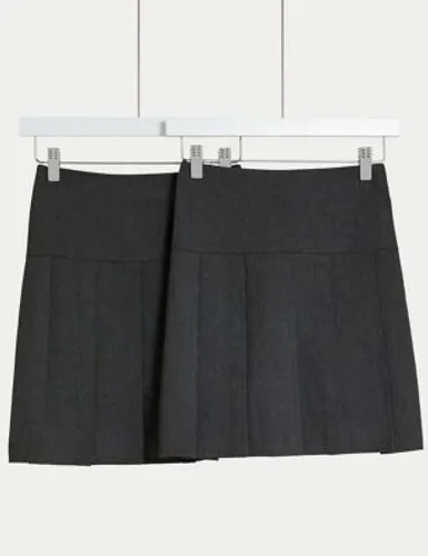 M&S Girls 2-Pack Pleated School Skirts (2-18 Yrs) - 10-11 - Grey, Grey,Black