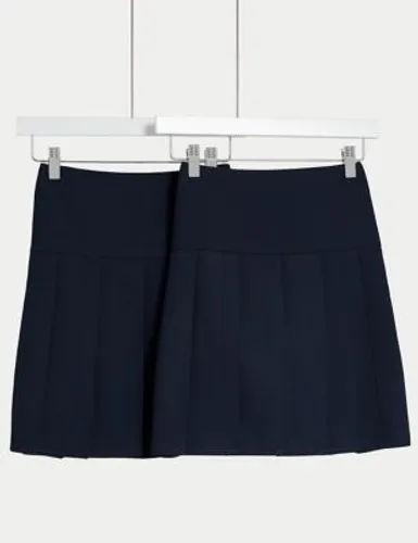 M&S Girls 2-Pack Pleated School Skirts (2-18 Yrs) - 10-11 - Navy, Navy,Grey,Black