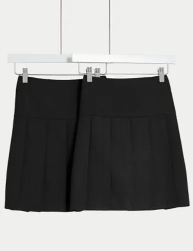 M&S Girls 2-Pack Pleated School Skirts (2-18 Yrs) - 12-13 - Black, Black,Grey