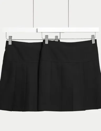 M&S Girls 2-Pack Plus Fit Pleated School Skirts (2 - 18 Yrs) - 11-12 - Black, Black,Grey