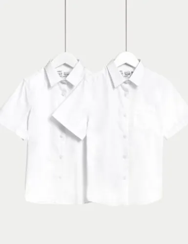 M&S Girls 2-Pack Regular Fit Cotton School Shirts (2-18 Yrs) - 13-14 - White, White