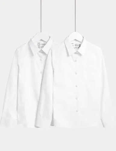 M&S Girls 2-Pack Slim Fit Cotton School Shirts (2-18 Yrs) - 10-11 - White, White