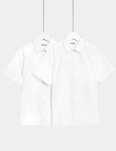 M&S Girls 2-Pack Slim Fit Non-Iron School Shirts (2-18 Yrs) - 8-9 Y - White, White