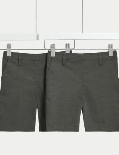 M&S Girls 2-Pack Slim Leg School Shorts (2-16 Yrs) - 4-5 Y - Grey, Grey