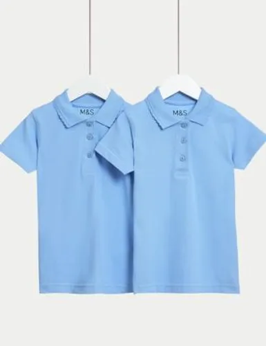 M&S Girls 2-Pack Slim Stain Resist School Polo Shirts (2-16 Yrs) - 3-4 Y - Blue, Blue,White