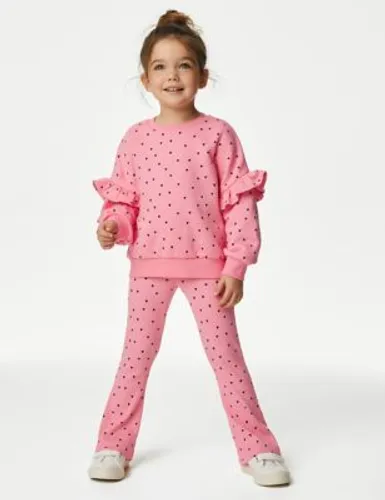 M&S Girls 2pc Cotton Rich Heart Top & Bottom Outfit (2-8 Yrs) - 2-3 Y - Bubblegum Pink, Bubblegum Pink